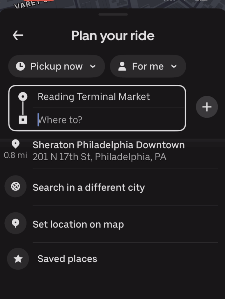 Search in a different city using uber