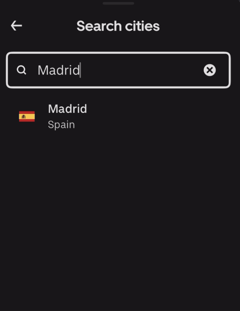 search for foreign city in uber